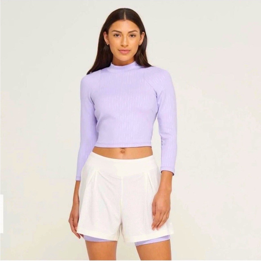 Bad Birdie The Links Mock Neck Cropped Golf Top Large Lavender Vented Mesh